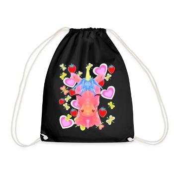 Unicorn Retro Unicorns Kids Child Baby Hearts - Drawstring Bag - black - Front