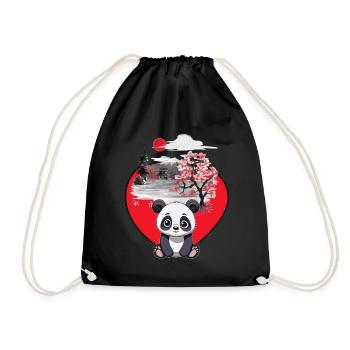 Asia China Bear Panda Panda Bear Kids - Drawstring Bag - black - Front