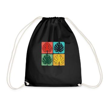 Retro Monstera Leaf Grid - Drawstring Bag - black - Front