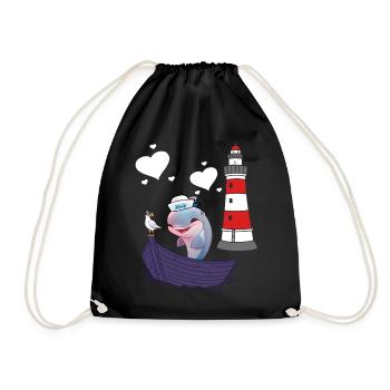 Delphin Fisch Fische maritim Kinder Kind Boot - Turnbeutel - Schwarz - Vorne