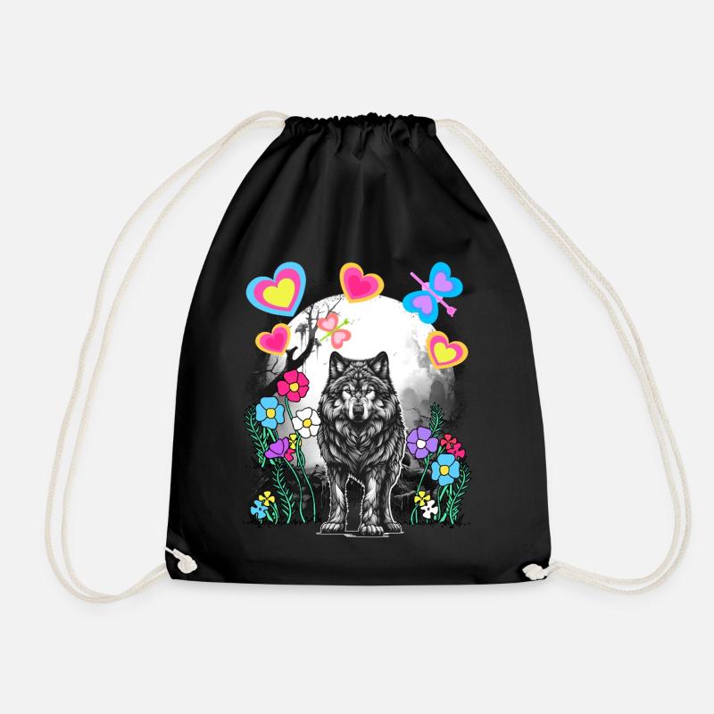Retro Wolf Wölfe Märchen Märchenfigur Vintage - Turnbeutel - Schwarz