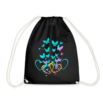 Retro Heart Hearts Butterflies Spring Valentine - Drawstring Bag - black - Front