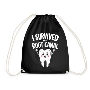 I Survived My Root Canal Endodontist Funny Tooth - Drawstring Bag - black - Front