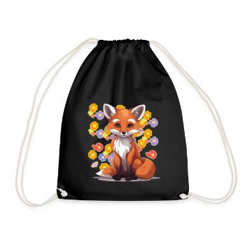 80s 90s Fox Foxes Kids Vintage Retro - Drawstring Bag - black - Front