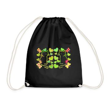 Retro Katzen Katze Kätzchen Vintage Herzen Kind - Turnbeutel - Schwarz - Vorne