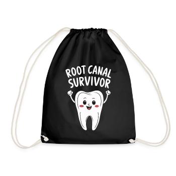 Root Canal Survivor Tooth Dentist Funny Dental - Drawstring Bag - black - Front