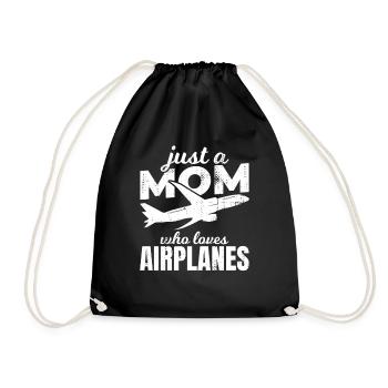 Mom who loves airplanes - Drawstring Bag - black - Front