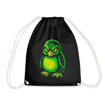 Three-eyed neon penguin with angry gaze - Drawstring Bag - black - Front