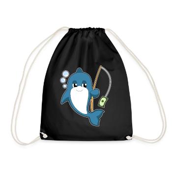 Delfin Angler Angelrute Angeln - Turnbeutel - Schwarz - Vorne