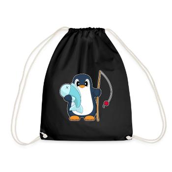 Pinguin Angler Fisch Angeln - Turnbeutel - Schwarz - Vorne