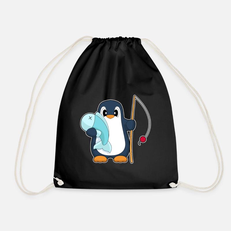 Pinguin Angler Fisch Angeln - Turnbeutel - Schwarz