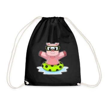 Pig Swimming Swimming Ring Summer - Drawstring Bag - black - Front