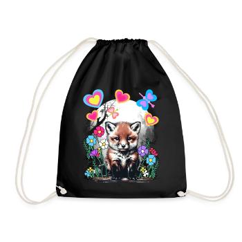 Cute Fox Foxes Spring Retro Child Kids Woodland - Drawstring Bag - black - Front