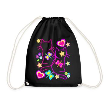 Cats Cat Retro Vintage 80s 90s Kids - Drawstring Bag - black - Front