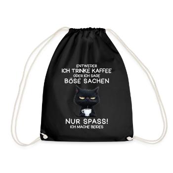 Schwarze Katze mit Kaffee und Todesblick - Turnbeutel - Schwarz - Vorne
