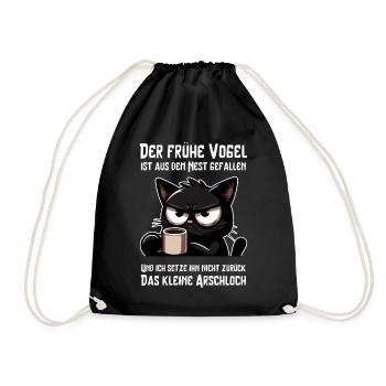 Kaffee, Genervtheit, Katze – Mehr Sarkasmus bitte - Turnbeutel - Schwarz - Vorne