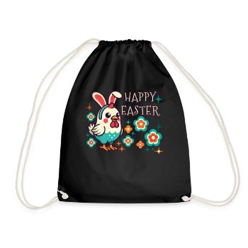 Ostern Retro Happy Easter Huhn Blume - Turnbeutel - Schwarz - Vorne
