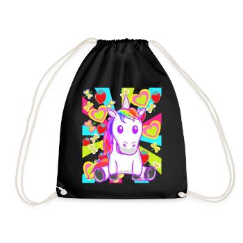 Summer Retro Unicorn Unicorns Strawberries Fruit - Drawstring Bag - black - Front