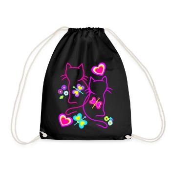 Cats, Kitten, Cat, Children, Girls, Baby - Drawstring Bag - black - Front