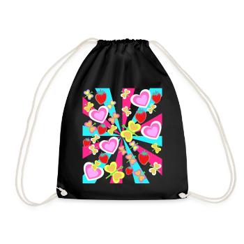 Kinder Sommer Retro Schmetterlinge Obst Herzen - Turnbeutel - Schwarz - Vorne