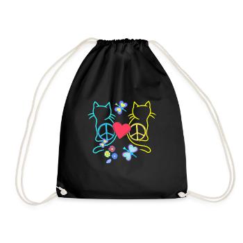 Chats Hippie Rétro Chat Paix Vintage Hippies - Sac de sport léger - noir - Devant