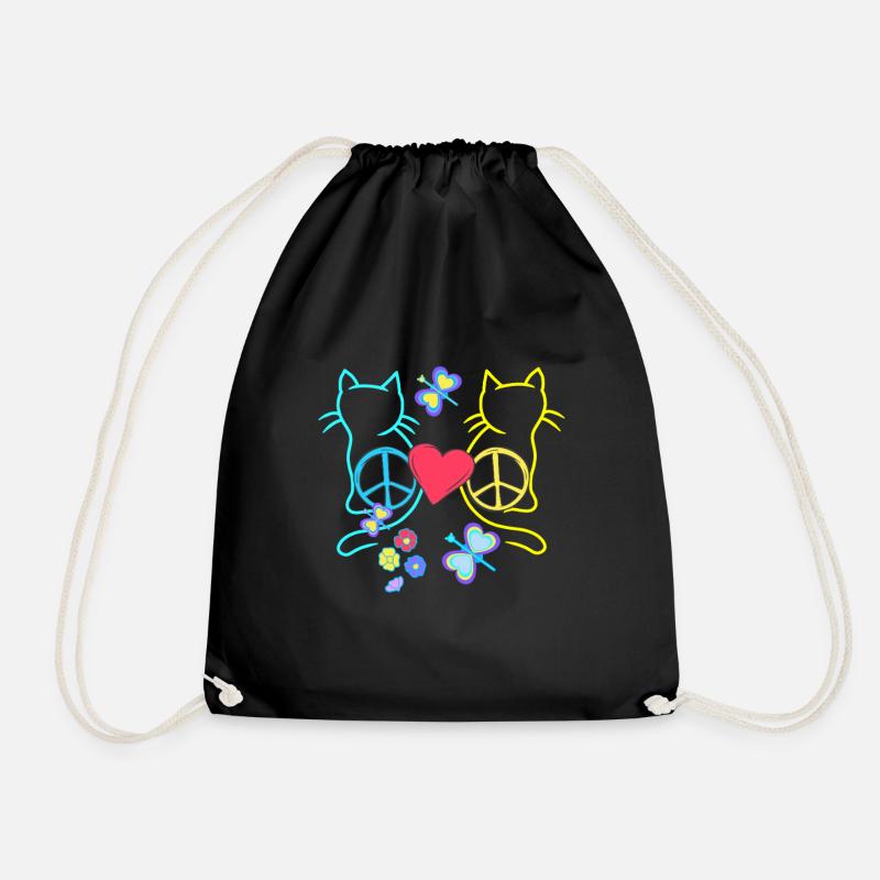 Retro Hippie Katzen Peace Katze Vintage Hippies - Turnbeutel - Schwarz
