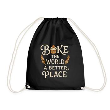 Bake yourself happy! - Drawstring Bag - black - Front