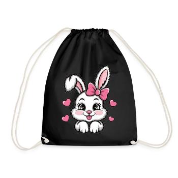 Süßer Hase mit Schleife und Herzen - Turnbeutel - Schwarz - Vorne
