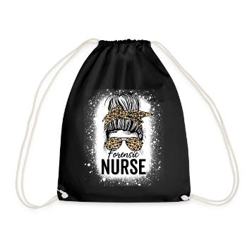 Forensic Nurse Messy Bun Leopard Funny Medical - Drawstring Bag - black - Front
