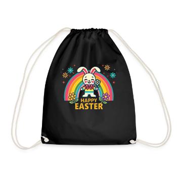 Rétro Lapin de Pâques Arc-en-ciel Esthétique Pâques - Sac de sport léger - noir - Devant
