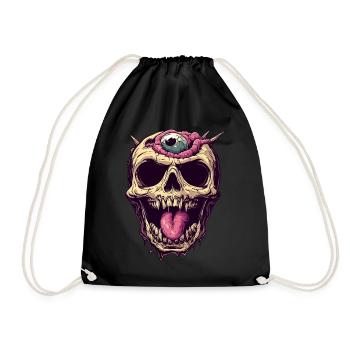 Disgusting Zombie Skull with Eye and Tongue - Drawstring Bag - black - Front