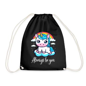 Cute Unicorn with Rainbow - Always Be You - Drawstring Bag - black - Front