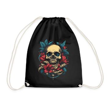 Crâne tropical avec des fleurs - Sac de sport léger - noir - Devant