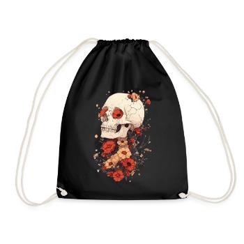 Skull with poppies and cracks - Drawstring Bag - black - Front