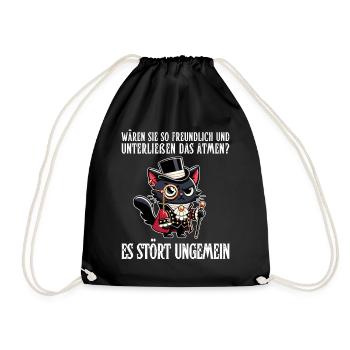 Her breathing is disturbing – Cynical cat in a noble look - Drawstring Bag - black - Front