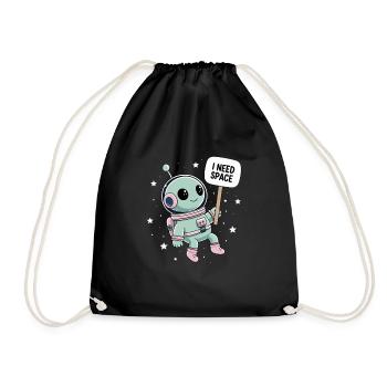 I Need Space – Cute Astronaut in Space - Drawstring Bag - black - Front