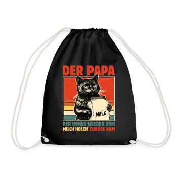 Papa vom Milch holen zurück - Schwarze Katze - Turnbeutel - Schwarz - Vorne
