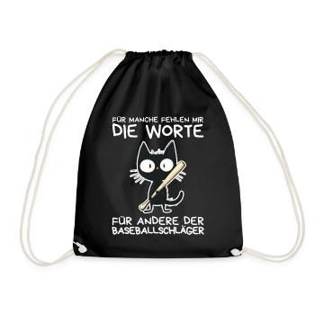 Schwarze Katze mit frechem Spruch & Schläger - Turnbeutel - Schwarz - Vorne
