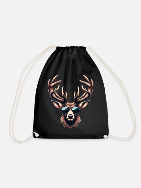Trachtenshirt Herren Trachten T-Shirt Hirsch - Turnbeutel - Schwarz