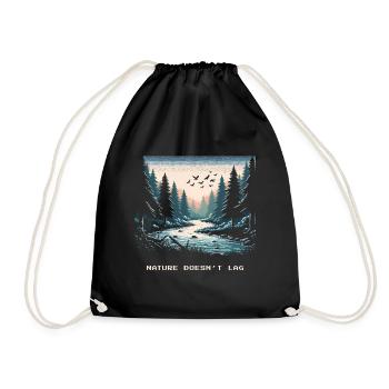 Nature Doesn't Lag Bushcraft Saying - Drawstring Bag - black - Front