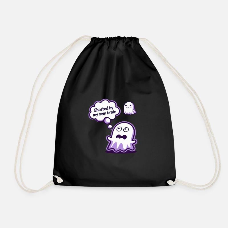 Ghosted by My Brain – Ghost Cartoon - Drawstring Bag - black