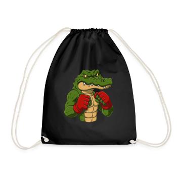 Crocodile Boxing Cartoon - Drawstring Bag - black - Front