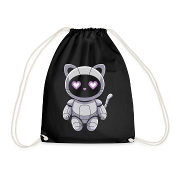 Cuddly cat robot with heart eyes - Drawstring Bag - black - Front