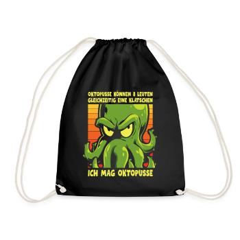 Ich mag Oktopusse – Sarkastischer Oktopus Spruch - Turnbeutel - Schwarz - Vorne