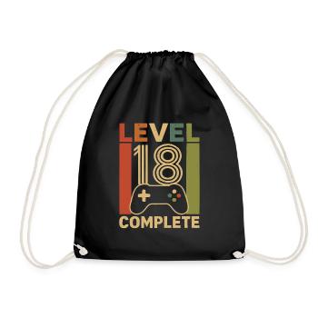 Level 18 Completed Gamer Geburtstagsdesign - Turnbeutel - Schwarz - Vorne