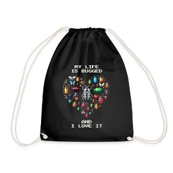 Insects Humor Pixel Retro Entomology Gaming - Drawstring Bag - black - Front