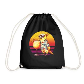 Nymphensittich trinkt Pina Colada Retro Kreis - Turnbeutel - Schwarz - Vorne