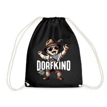 Dorfkind T-Shirt Herren Trachtenshirt Dorfkinder - Turnbeutel - Schwarz - Vorne