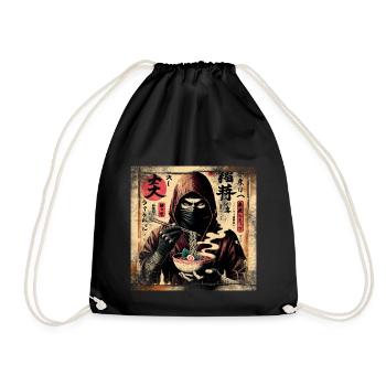 Ramen Ninja Grunge Poster Style - Drawstring Bag - black - Front