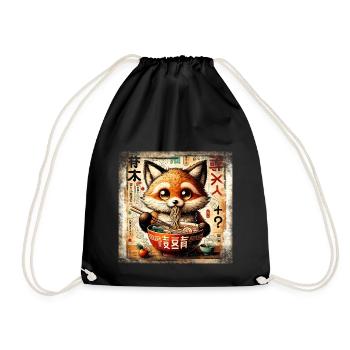 Ramen Fuchs Grunge Poster Style - Turnbeutel - Schwarz - Vorne